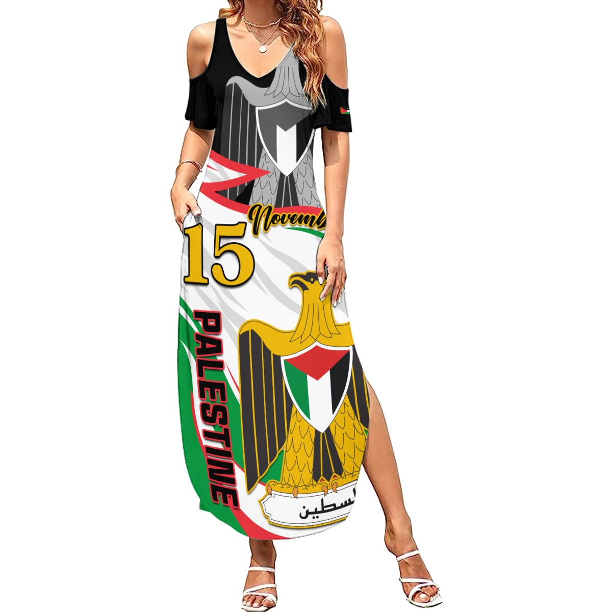 Personalised Palestine Independence Day Summer Maxi Dress Palestinian Coat Of Arms Special Version - Wonder Print Shop