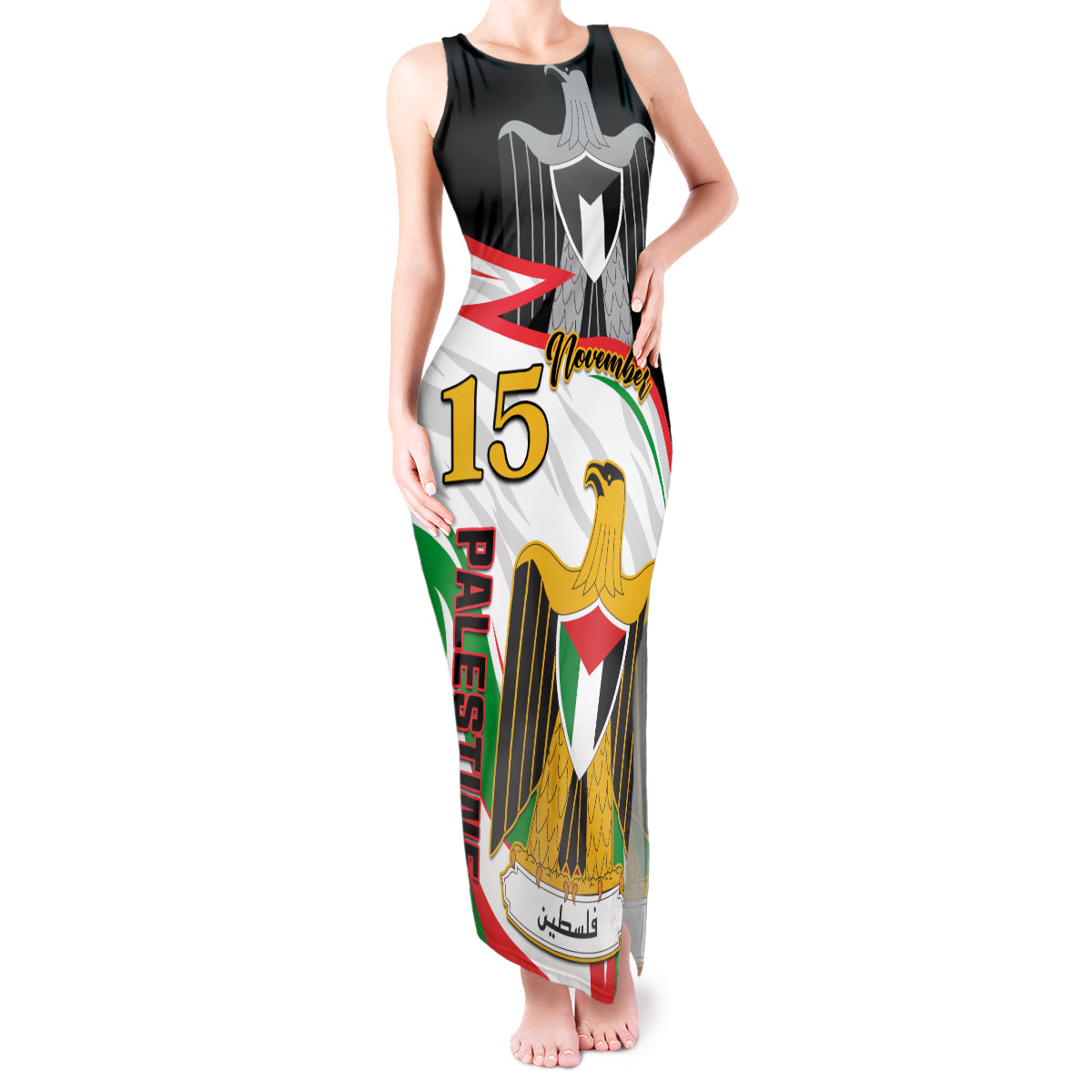 Personalised Palestine Independence Day Tank Maxi Dress Palestinian Coat Of Arms Special Version - Wonder Print Shop