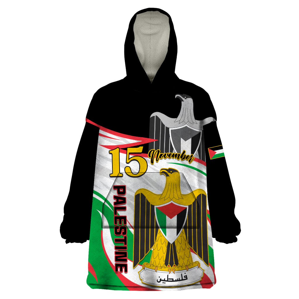 Personalised Palestine Independence Day Wearable Blanket Hoodie Palestinian Coat Of Arms Special Version - Wonder Print Shop