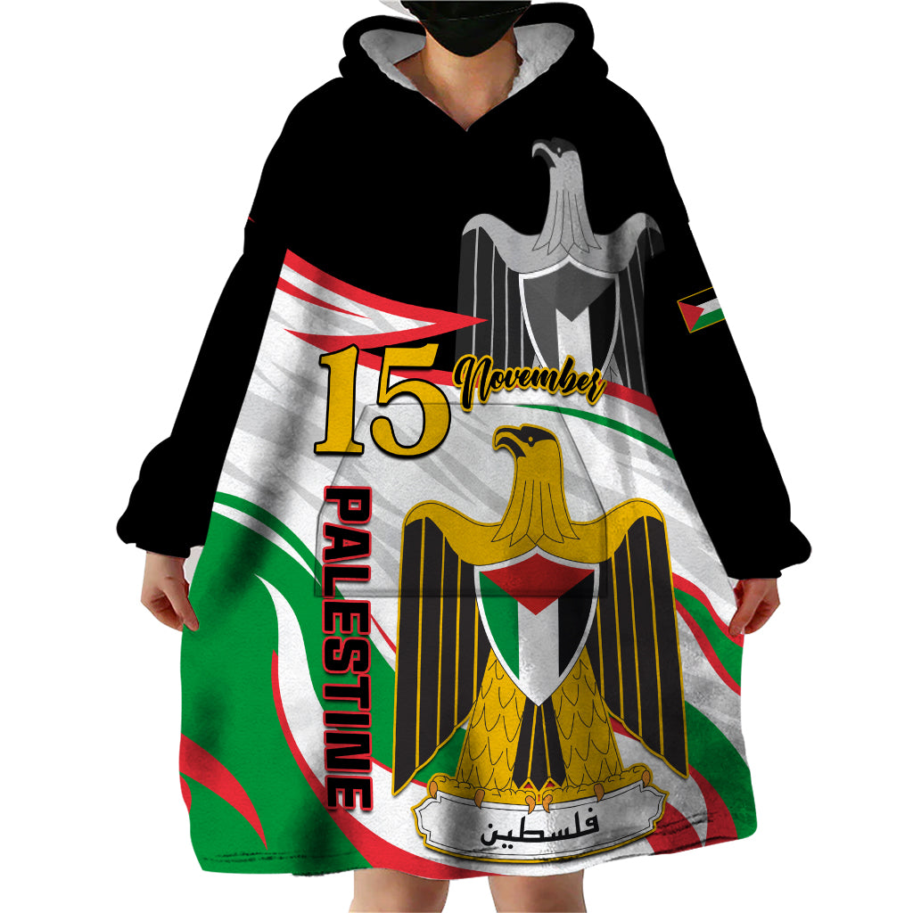 Personalised Palestine Independence Day Wearable Blanket Hoodie Palestinian Coat Of Arms Special Version - Wonder Print Shop