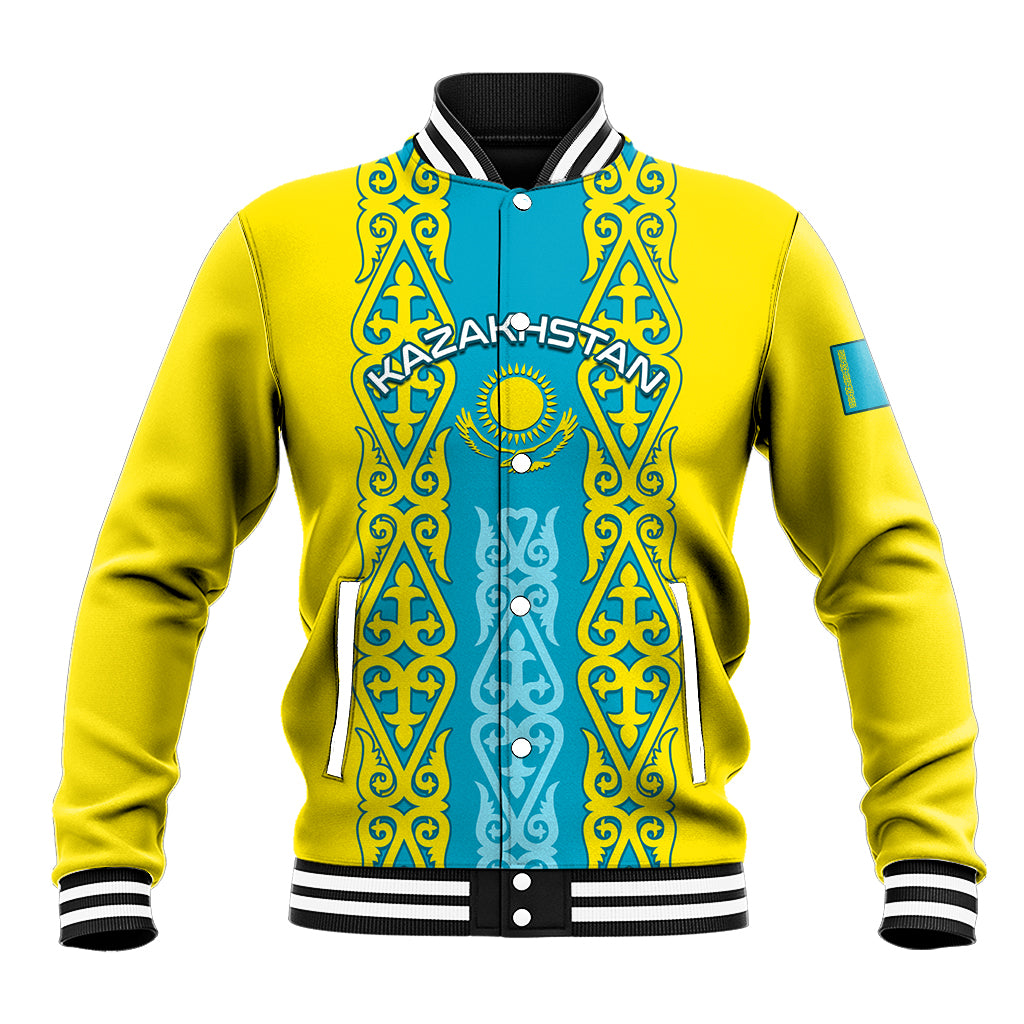 Personalised Kazakhstan Independence Day Baseball Jacket Kazakhstanian Coat Of Arms Special Version - Wonder Print Shop