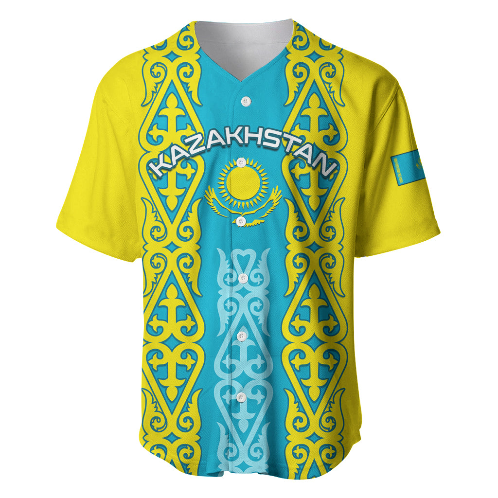 Personalised Kazakhstan Independence Day Baseball Jersey Kazakhstanian Coat Of Arms Special Version - Wonder Print Shop