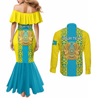 personalised-kazakhstan-independence-day-couples-matching-mermaid-dress-and-long-sleeve-button-shirt-kazakhstanian-coat-of-arms-special-version