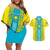 Personalised Kazakhstan Independence Day Couples Matching Off Shoulder Short Dress and Hawaiian Shirt Kazakhstanian Coat Of Arms Special Version - Wonder Print Shop