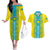 Personalised Kazakhstan Independence Day Couples Matching Off The Shoulder Long Sleeve Dress and Hawaiian Shirt Kazakhstanian Coat Of Arms Special Version - Wonder Print Shop