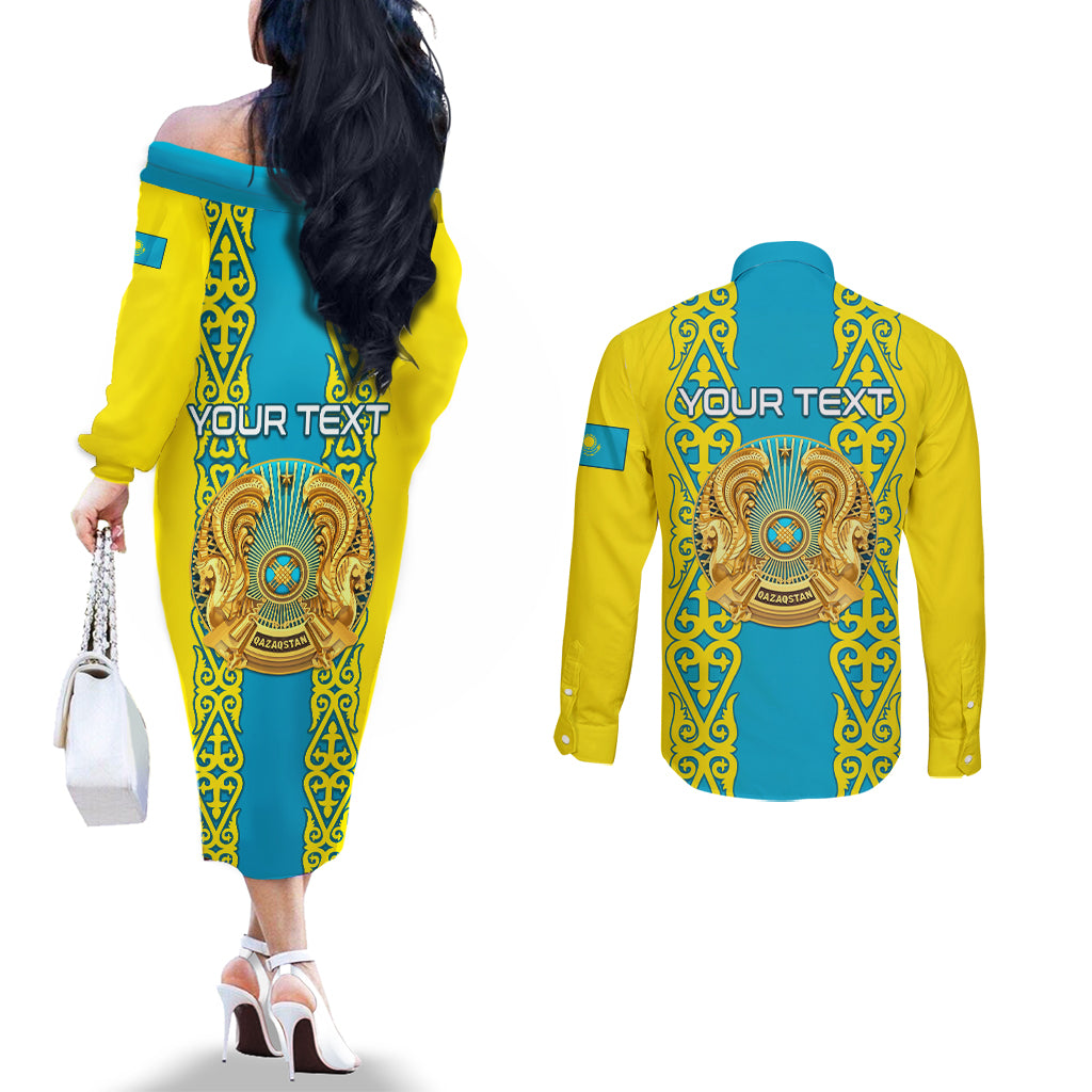 personalised-kazakhstan-independence-day-couples-matching-off-the-shoulder-long-sleeve-dress-and-long-sleeve-button-shirt-kazakhstanian-coat-of-arms-special-version