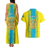 Personalised Kazakhstan Independence Day Couples Matching Tank Maxi Dress and Hawaiian Shirt Kazakhstanian Coat Of Arms Special Version - Wonder Print Shop