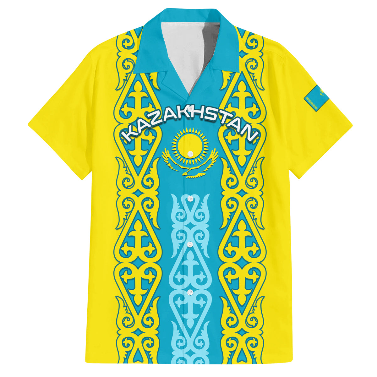 Personalised Kazakhstan Independence Day Family Matching Long Sleeve Bodycon Dress and Hawaiian Shirt Kazakhstanian Coat Of Arms Special Version - Wonder Print Shop