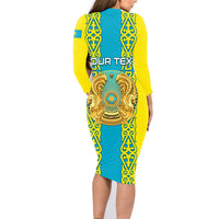 Personalised Kazakhstan Independence Day Family Matching Long Sleeve Bodycon Dress and Hawaiian Shirt Kazakhstanian Coat Of Arms Special Version - Wonder Print Shop