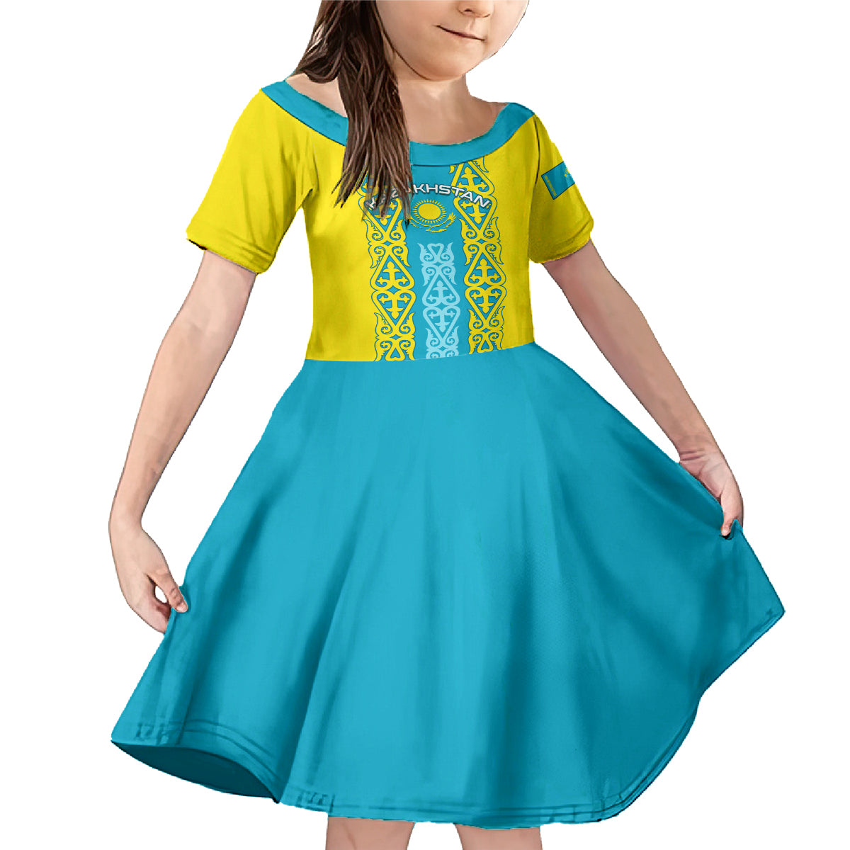 Personalised Kazakhstan Independence Day Family Matching Mermaid Dress and Hawaiian Shirt Kazakhstanian Coat Of Arms Special Version - Wonder Print Shop