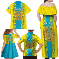 Personalised Kazakhstan Independence Day Family Matching Off Shoulder Maxi Dress and Hawaiian Shirt Kazakhstanian Coat Of Arms Special Version - Wonder Print Shop
