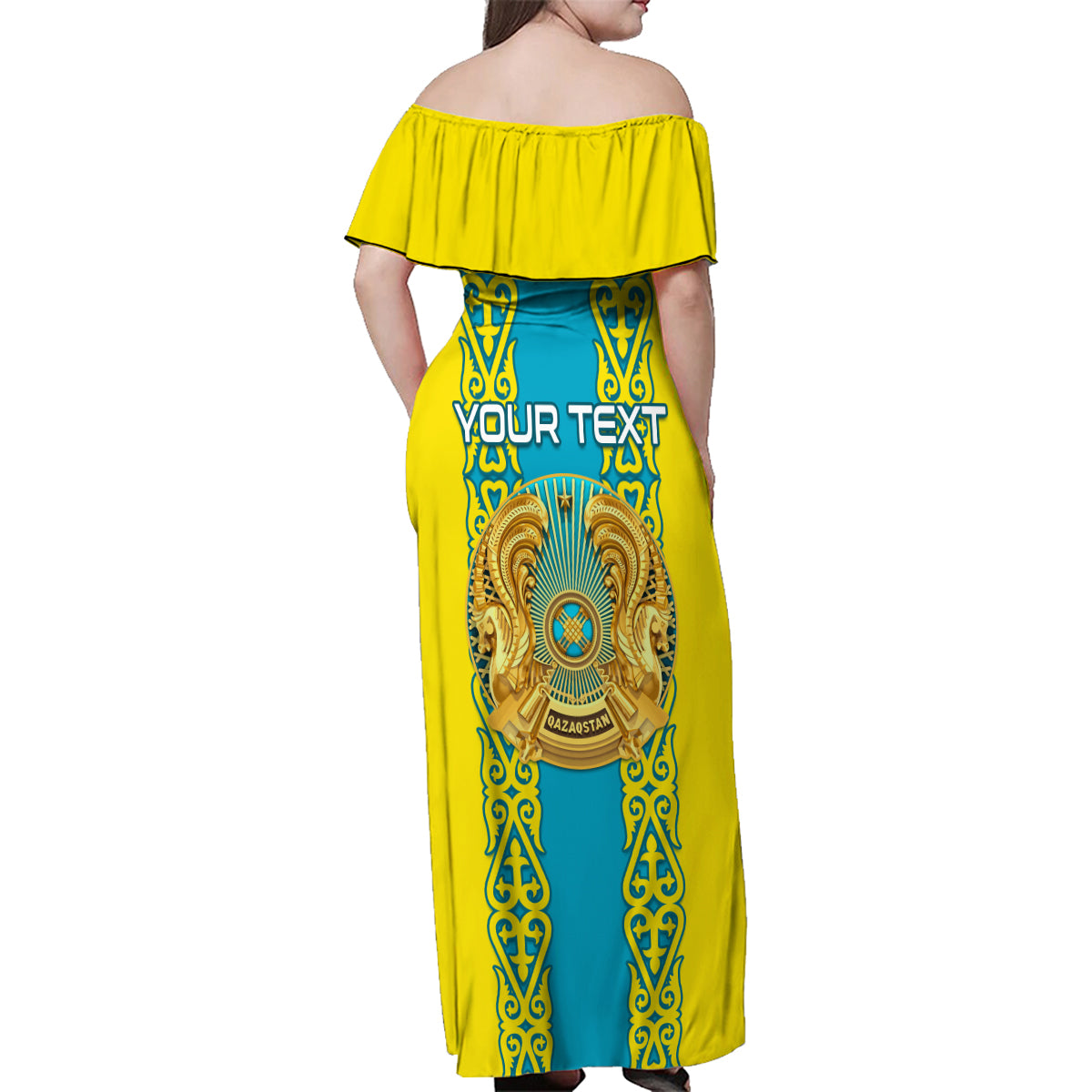 Personalised Kazakhstan Independence Day Family Matching Off Shoulder Maxi Dress and Hawaiian Shirt Kazakhstanian Coat Of Arms Special Version - Wonder Print Shop