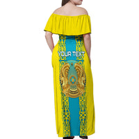 Personalised Kazakhstan Independence Day Family Matching Off Shoulder Maxi Dress and Hawaiian Shirt Kazakhstanian Coat Of Arms Special Version - Wonder Print Shop