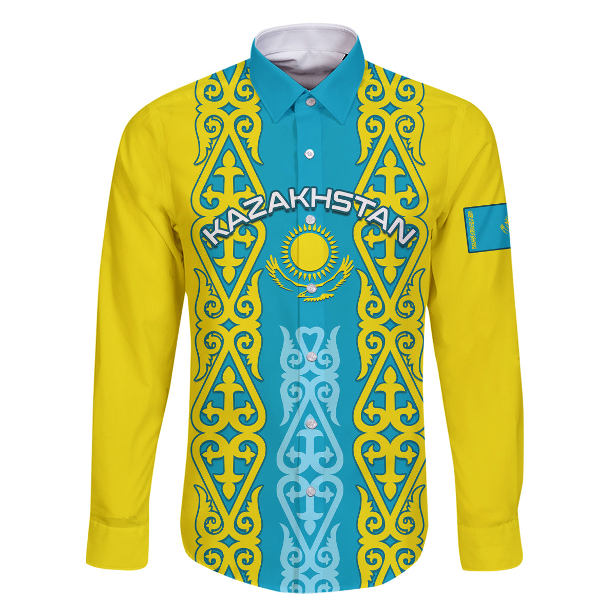 Personalised Kazakhstan Independence Day Family Matching Off Shoulder Short Dress and Hawaiian Shirt Kazakhstanian Coat Of Arms Special Version - Wonder Print Shop