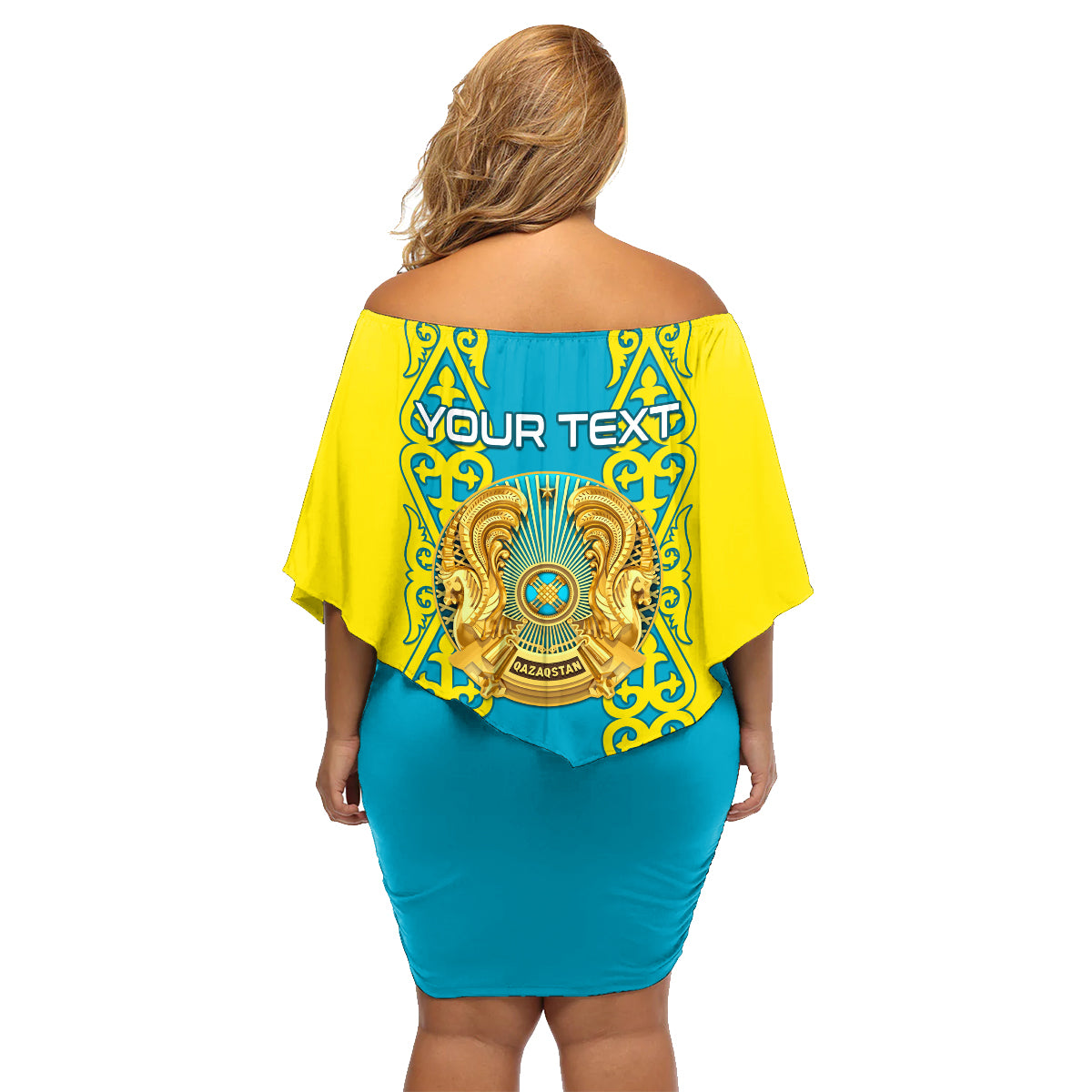 Personalised Kazakhstan Independence Day Family Matching Off Shoulder Short Dress and Hawaiian Shirt Kazakhstanian Coat Of Arms Special Version - Wonder Print Shop