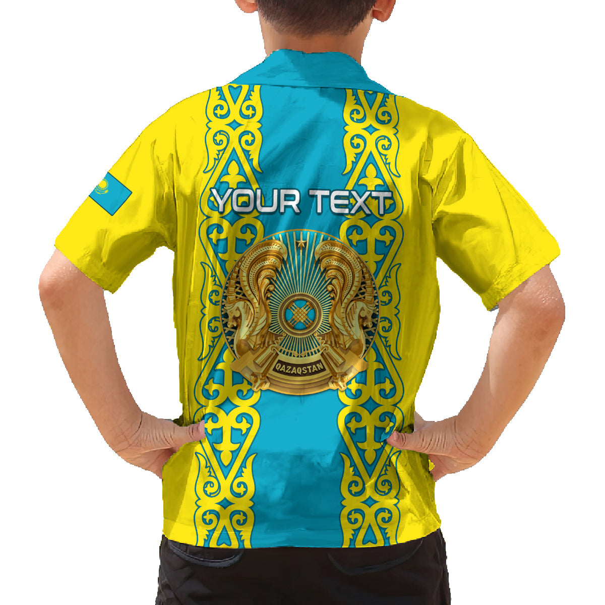 Personalised Kazakhstan Independence Day Family Matching Puletasi Dress and Hawaiian Shirt Kazakhstanian Coat Of Arms Special Version - Wonder Print Shop