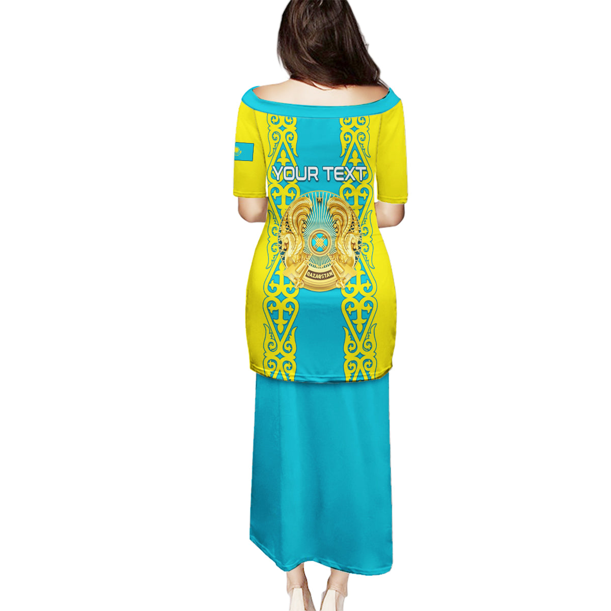 Personalised Kazakhstan Independence Day Family Matching Puletasi Dress and Hawaiian Shirt Kazakhstanian Coat Of Arms Special Version - Wonder Print Shop