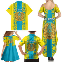 Personalised Kazakhstan Independence Day Family Matching Summer Maxi Dress and Hawaiian Shirt Kazakhstanian Coat Of Arms Special Version - Wonder Print Shop
