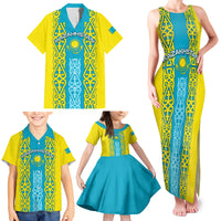 Personalised Kazakhstan Independence Day Family Matching Tank Maxi Dress and Hawaiian Shirt Kazakhstanian Coat Of Arms Special Version - Wonder Print Shop