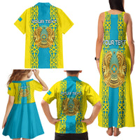 Personalised Kazakhstan Independence Day Family Matching Tank Maxi Dress and Hawaiian Shirt Kazakhstanian Coat Of Arms Special Version - Wonder Print Shop