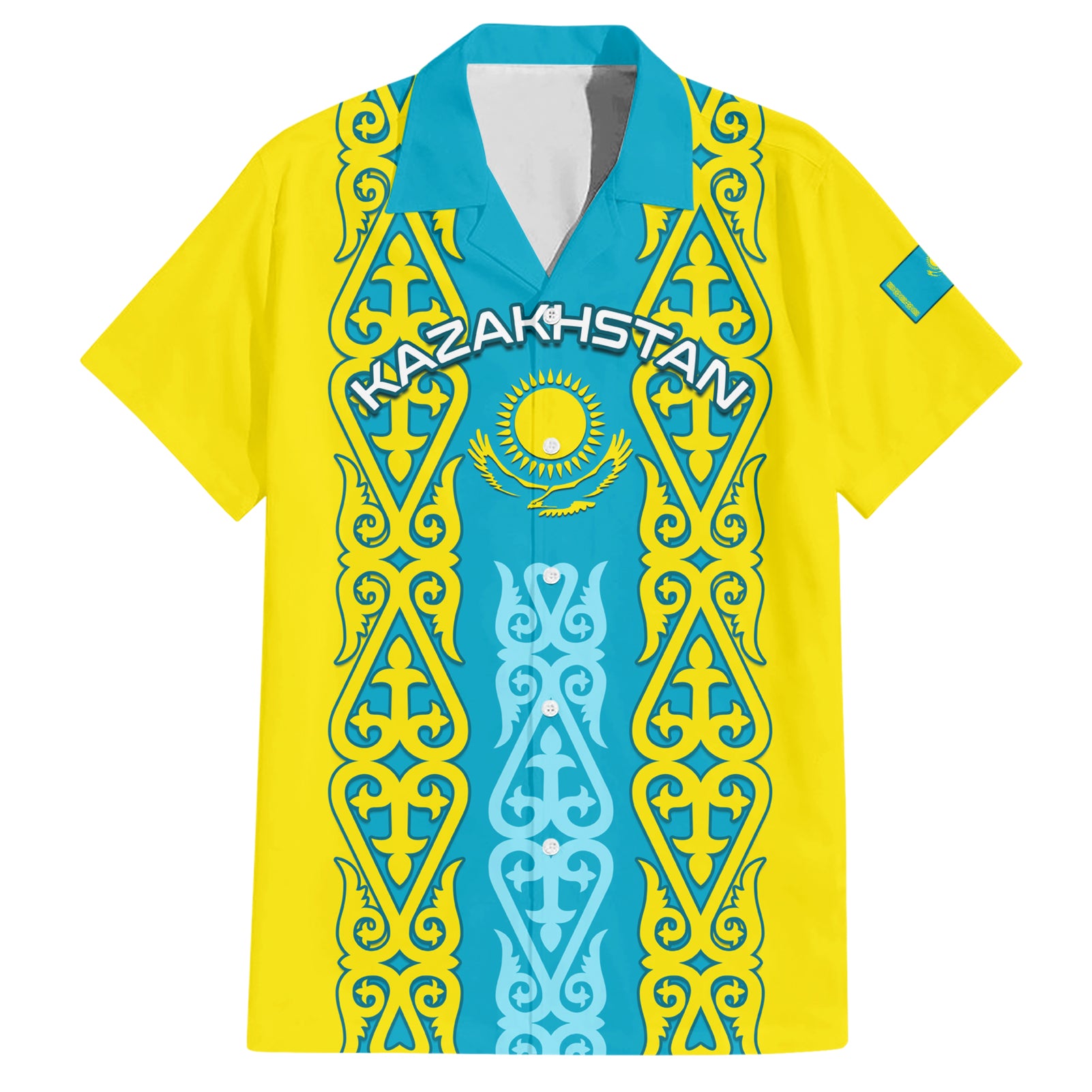 Personalised Kazakhstan Independence Day Hawaiian Shirt Kazakhstanian Coat Of Arms Special Version - Wonder Print Shop