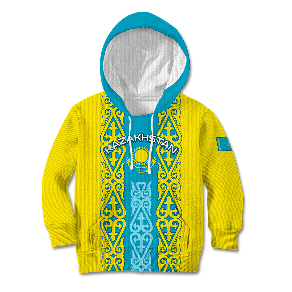 Personalised Kazakhstan Independence Day Kid Hoodie Kazakhstanian Coat Of Arms Special Version - Wonder Print Shop