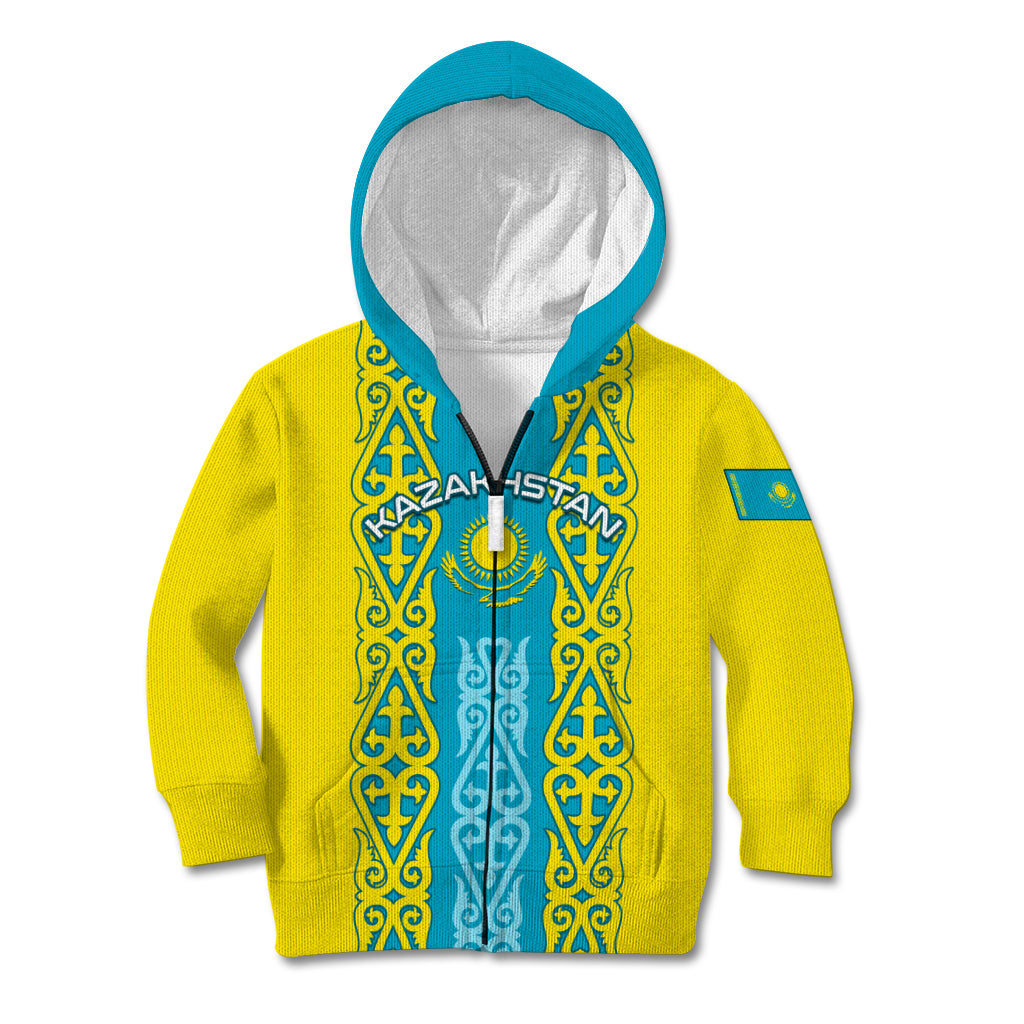 Personalised Kazakhstan Independence Day Kid Hoodie Kazakhstanian Coat Of Arms Special Version - Wonder Print Shop