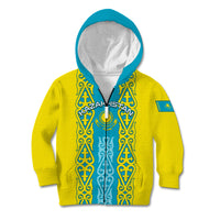Personalised Kazakhstan Independence Day Kid Hoodie Kazakhstanian Coat Of Arms Special Version - Wonder Print Shop