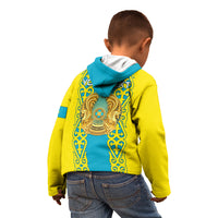 Personalised Kazakhstan Independence Day Kid Hoodie Kazakhstanian Coat Of Arms Special Version - Wonder Print Shop