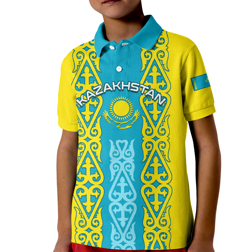 Personalised Kazakhstan Independence Day Kid Polo Shirt Kazakhstanian Coat Of Arms Special Version - Wonder Print Shop