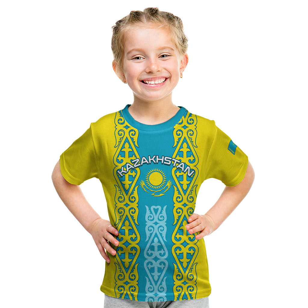 Personalised Kazakhstan Independence Day Kid T Shirt Kazakhstanian Coat Of Arms Special Version - Wonder Print Shop