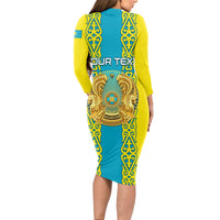 Personalised Kazakhstan Independence Day Long Sleeve Bodycon Dress Kazakhstanian Coat Of Arms Special Version - Wonder Print Shop