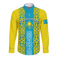 Personalised Kazakhstan Independence Day Long Sleeve Button Shirt Kazakhstanian Coat Of Arms Special Version - Wonder Print Shop
