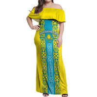 Personalised Kazakhstan Independence Day Off Shoulder Maxi Dress Kazakhstanian Coat Of Arms Special Version - Wonder Print Shop
