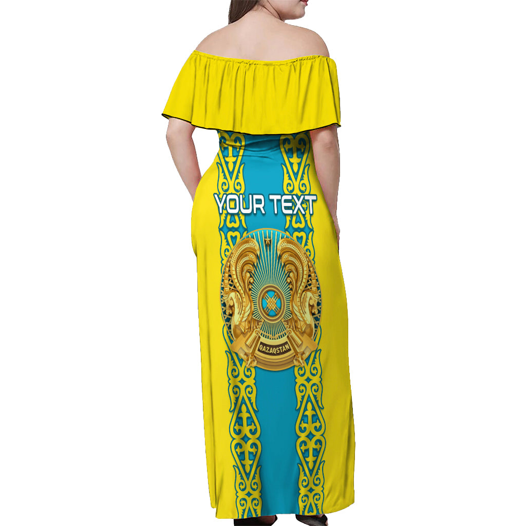 Personalised Kazakhstan Independence Day Off Shoulder Maxi Dress Kazakhstanian Coat Of Arms Special Version - Wonder Print Shop