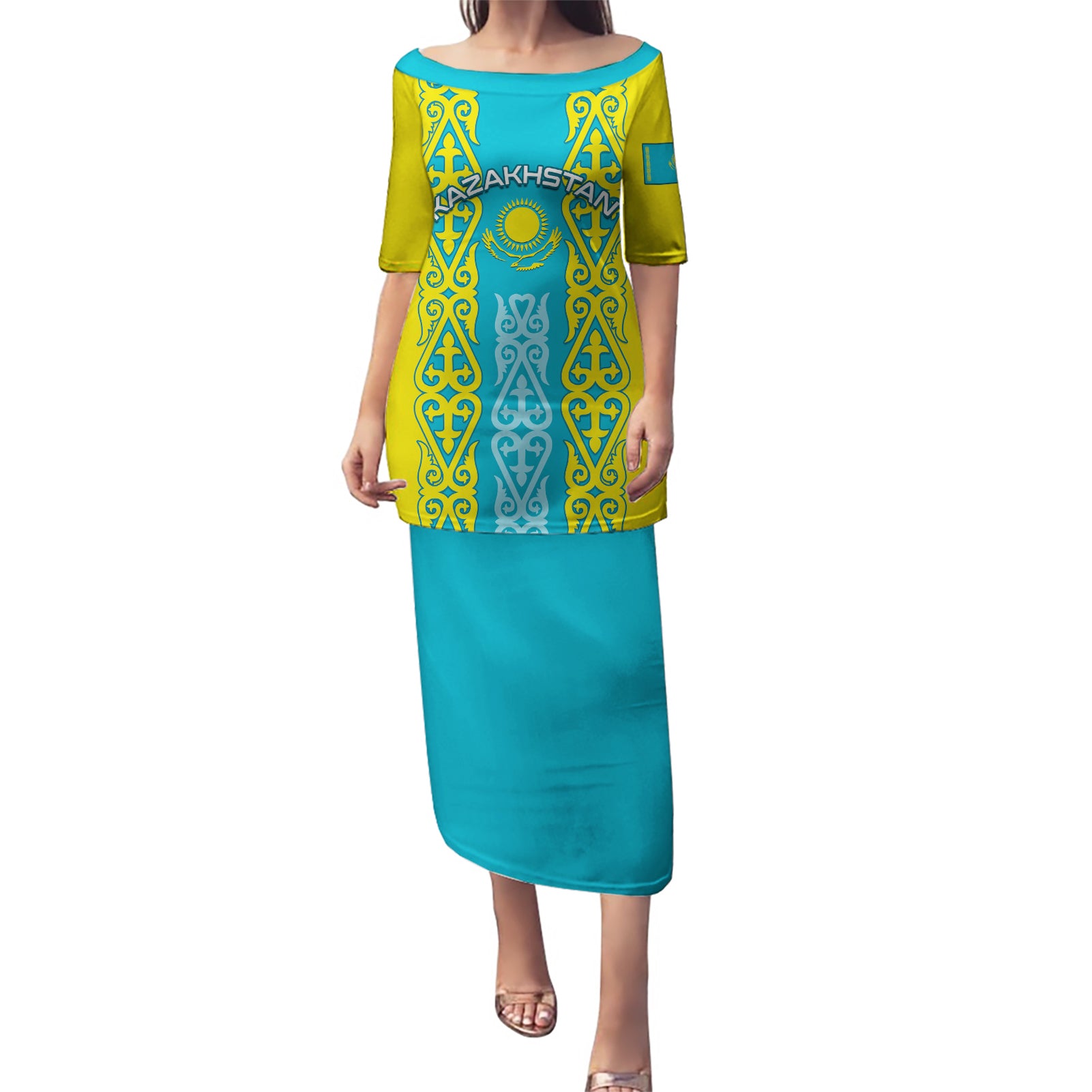Personalised Kazakhstan Independence Day Puletasi Kazakhstanian Coat Of Arms Special Version - Wonder Print Shop