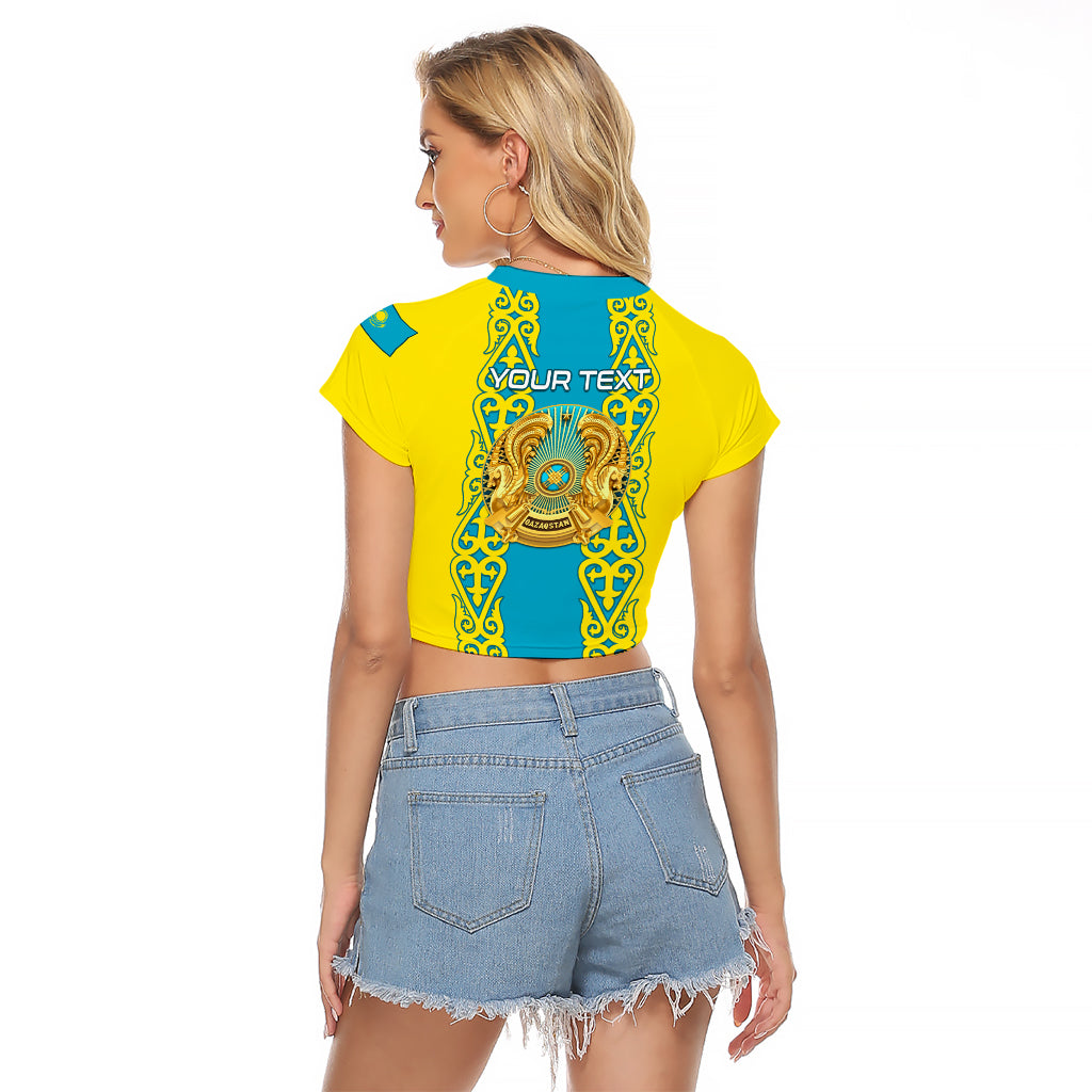 Personalised Kazakhstan Independence Day Raglan Cropped T Shirt Kazakhstanian Coat Of Arms Special Version - Wonder Print Shop