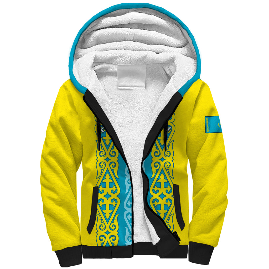 Personalised Kazakhstan Independence Day Sherpa Hoodie Kazakhstanian Coat Of Arms Special Version - Wonder Print Shop