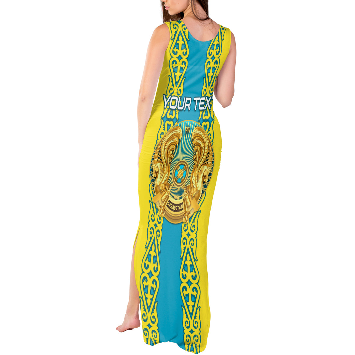 Personalised Kazakhstan Independence Day Tank Maxi Dress Kazakhstanian Coat Of Arms Special Version - Wonder Print Shop