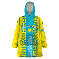 Personalised Kazakhstan Independence Day Wearable Blanket Hoodie Kazakhstanian Coat Of Arms Special Version - Wonder Print Shop