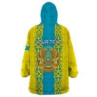 Personalised Kazakhstan Independence Day Wearable Blanket Hoodie Kazakhstanian Coat Of Arms Special Version - Wonder Print Shop