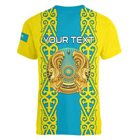 Personalised Kazakhstan Independence Day Women V Neck T Shirt Kazakhstanian Coat Of Arms Special Version - Wonder Print Shop