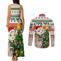 Personalised South Africa Rugby Christmas Couples Matching Tank Maxi Dress and Long Sleeve Button Shirt Cute Springbok With Christmas Tree - Wonder Print Shop