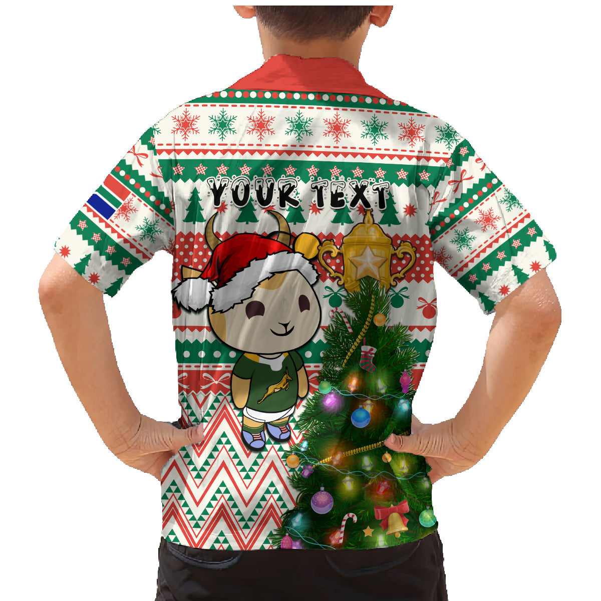 Personalised South Africa Rugby Christmas Family Matching Mermaid Dress and Hawaiian Shirt Cute Springbok With Christmas Tree - Wonder Print Shop