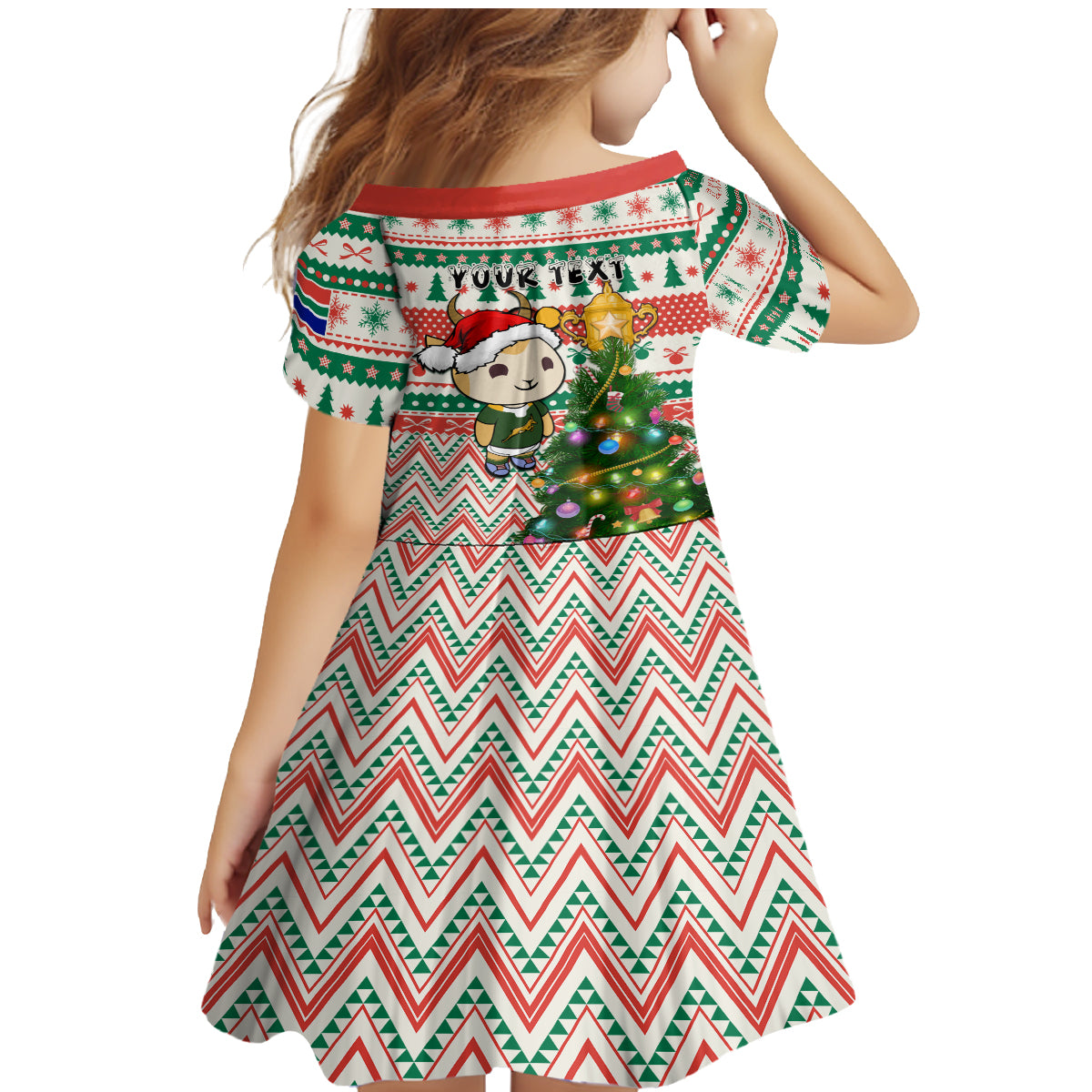 Personalised South Africa Rugby Christmas Family Matching Mermaid Dress and Hawaiian Shirt Cute Springbok With Christmas Tree - Wonder Print Shop