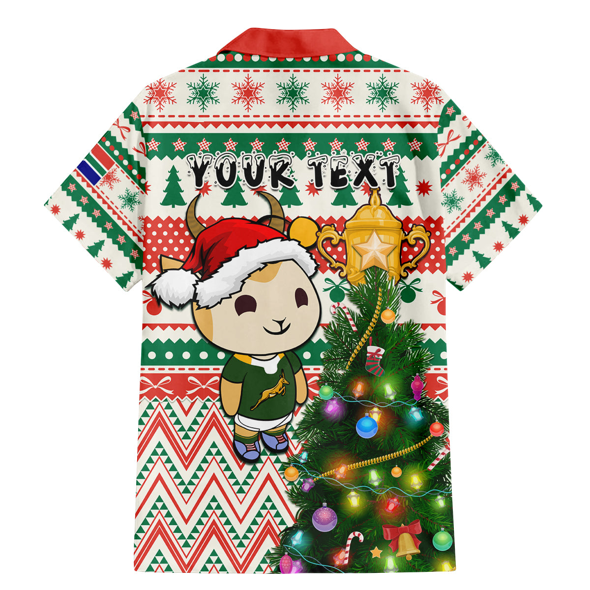 Personalised South Africa Rugby Christmas Family Matching Mermaid Dress and Hawaiian Shirt Cute Springbok With Christmas Tree - Wonder Print Shop