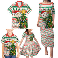 Personalised South Africa Rugby Christmas Family Matching Puletasi Dress and Hawaiian Shirt Cute Springbok With Christmas Tree - Wonder Print Shop
