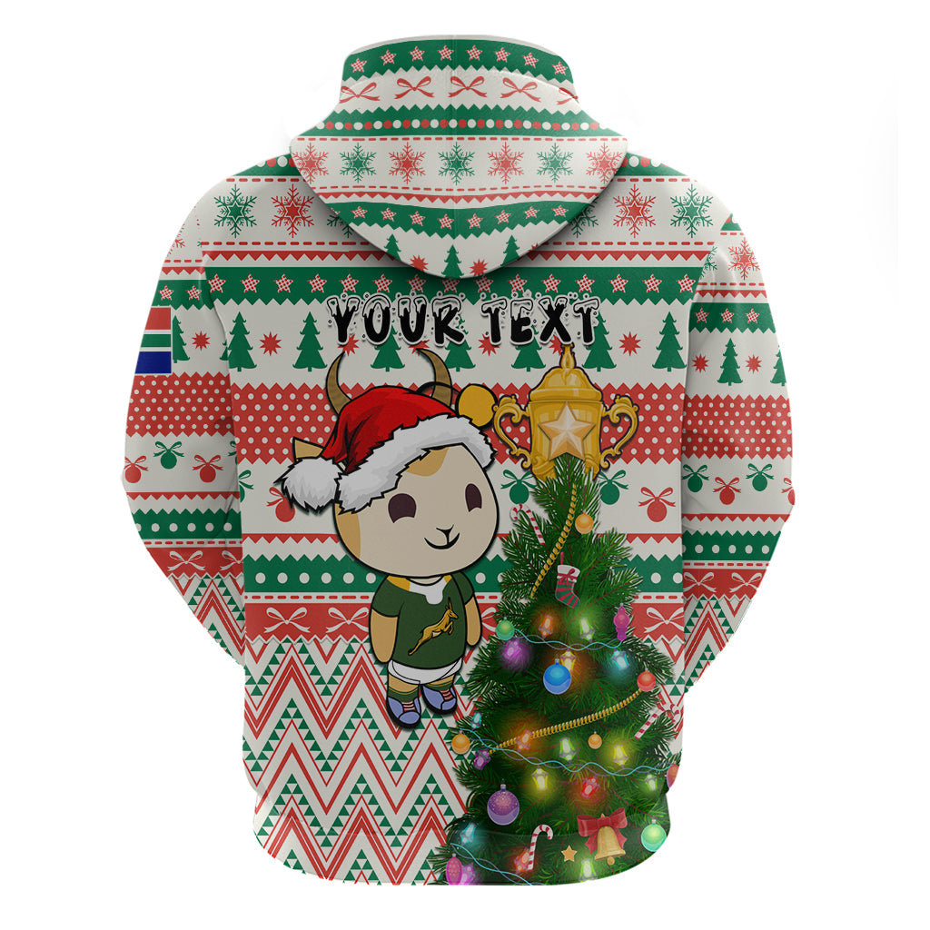 Personalised South Africa Rugby Christmas Hoodie Cute Springbok With Christmas Tree - Wonder Print Shop