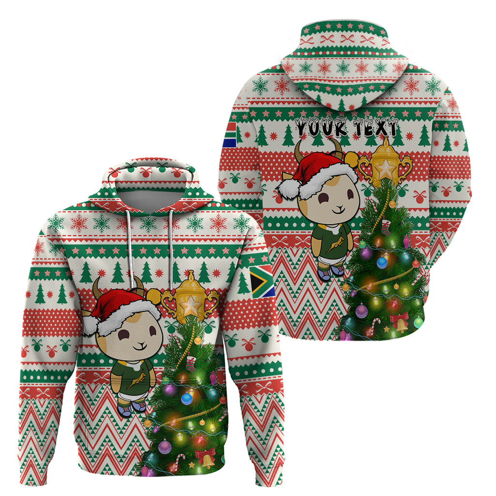 Personalised South Africa Rugby Christmas Hoodie Cute Springbok With Christmas Tree - Wonder Print Shop