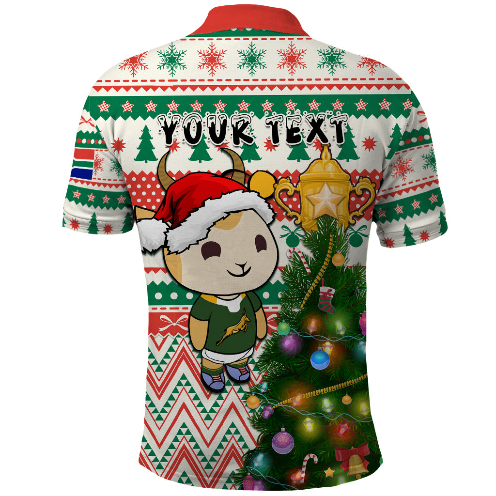 Personalised South Africa Rugby Christmas Polo Shirt Cute Springbok With Christmas Tree - Wonder Print Shop